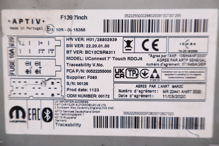 FIAT PANDA III RADIO EKRAN NAWIGACJA '00522255000