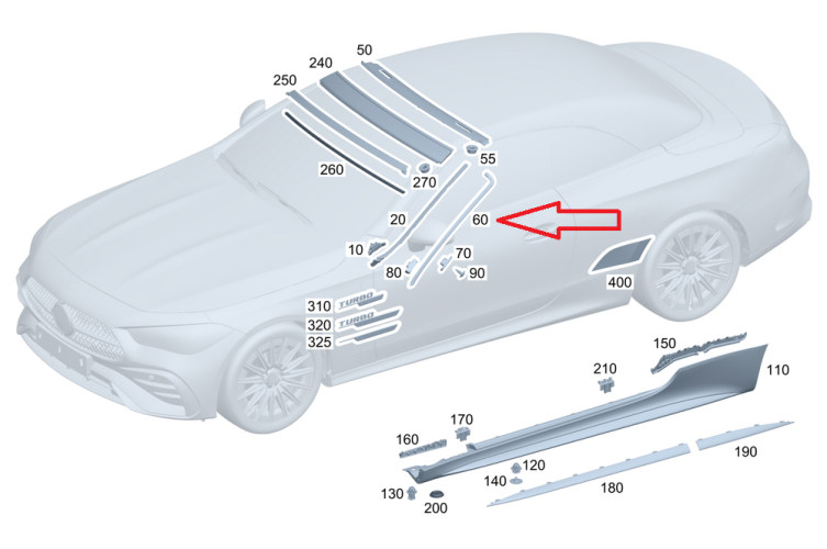 MERCEDES-BENZ CLE A236 LISTWA SZYBY CZOŁOWEJ LEWA CHROM A2366901900